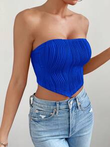 Chiquease 素色頭巾下擺抹胸上衣 - 寶藍色 - 查看 3