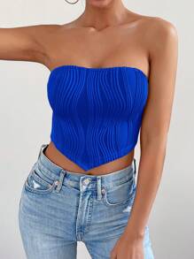 Chiquease 素色頭巾下擺抹胸上衣 - 寶藍色 - 查看 6