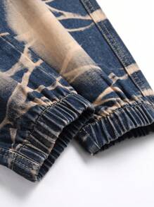 男士棉圖案印花側翻蓋口袋工裝牛仔褲