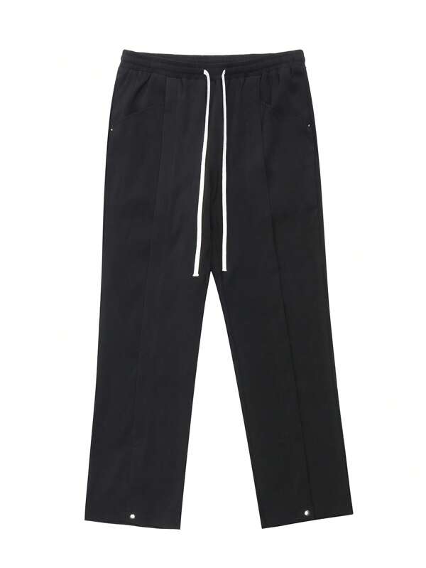 Men Drawstring Waist Button Hem Pants