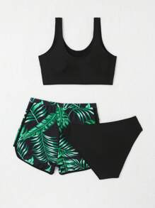 Conjunto de bikini con estampado tropical y shorts de playa para niñas adolescentes, verano playa