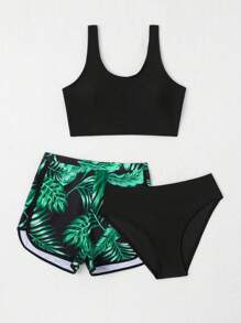 Conjunto de bikini con estampado tropical y shorts de playa para niñas adolescentes, verano playa