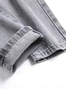 Men Ripped Frayed Bleach Wash Jeans - Grey - View 4