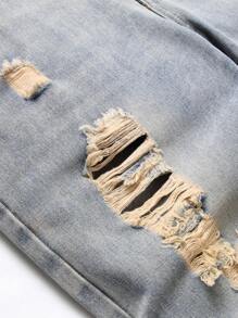 Men Cotton Ripped Frayed Skinny Jeans - Light Wash - View 6