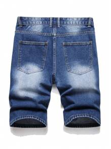 Nam Quần short Denim Bông Rách Frayed Rửa thuốc tẩy - Rửa tối - Xem 2