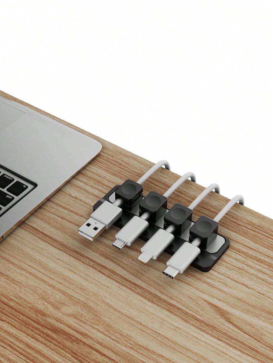 Bộ sắp xếp cáp từ tính bằng silicon, giá đỡ cáp dữ liệu nhiều khe cho máy tính để bàn/điện thoại. - màu đen - Xem 1