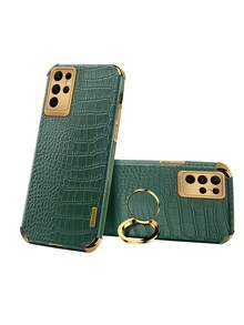 Crocodile Pattern Phone Case With Ring Holder - Green - View 1