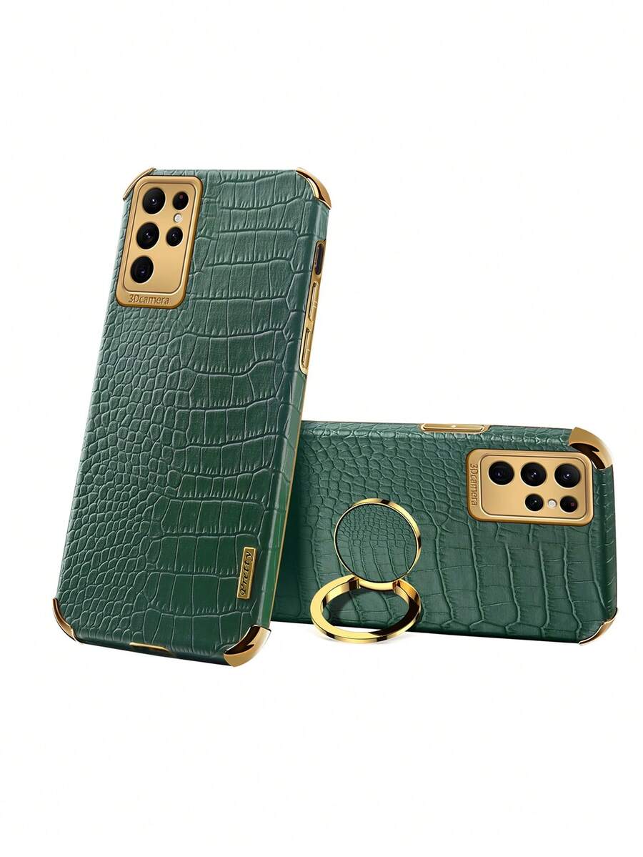 Crocodile Pattern Phone Case With Ring Holder - Green - View 1