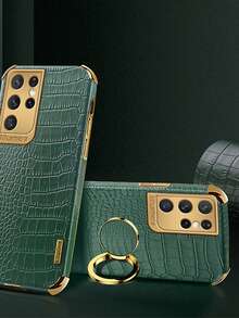 Crocodile Pattern Phone Case With Ring Holder - Green - View 3
