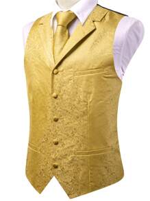 男士1入組佩斯利提花西裝領馬甲 - 彩色 - 查看 4