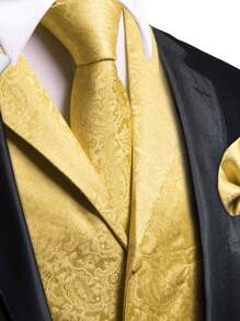 男士1入組佩斯利提花西裝領馬甲 - 彩色 - 查看 5