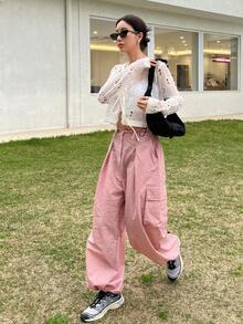 DAZY Hollow Out Knot Front Crop Cardigan - Beige - View 8