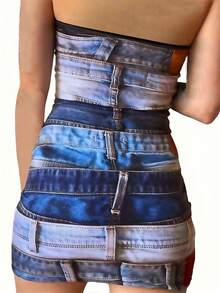 Đầm Dây kéo Tất cả trên in Gợi cảm - Màu xanh hải quân - Xem 2