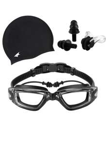 1pair Black PVC Swimming Goggles & 1pair Earplugs & 1pc Cap 1pc Nose Clip - Black - View 3