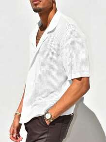 Men Solid Pointelle Knit Top - White - View 2