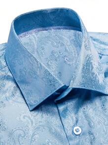 Men Paisley Jacquard Button Up Shirt - Baby Blue - View 3