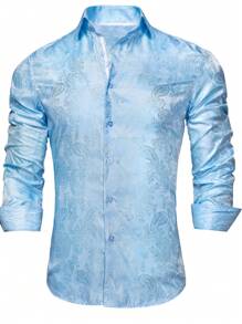 Men Paisley Jacquard Button Up Shirt - Baby Blue - View 4