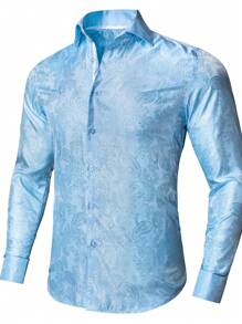 Men Paisley Jacquard Button Up Shirt - Baby Blue - View 5
