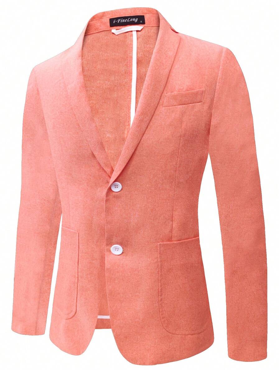 Hombres Blazer con botón de cuello esmoquin - Naranja Coral - Ver 1
