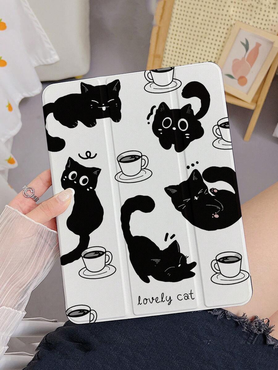 1入組TPU皮革貓紋平板電腦套，具有支架、筆插、睡眠/醒來、三折，適用於iPad Air 10th/9th/Air 5th，iPad Pro 11英寸 - 彩色 - 查看 1