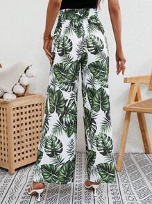 SHEIN Frenchy Tropical Print Slant Pocket Wide Leg Trousers - Multicolor - View 2