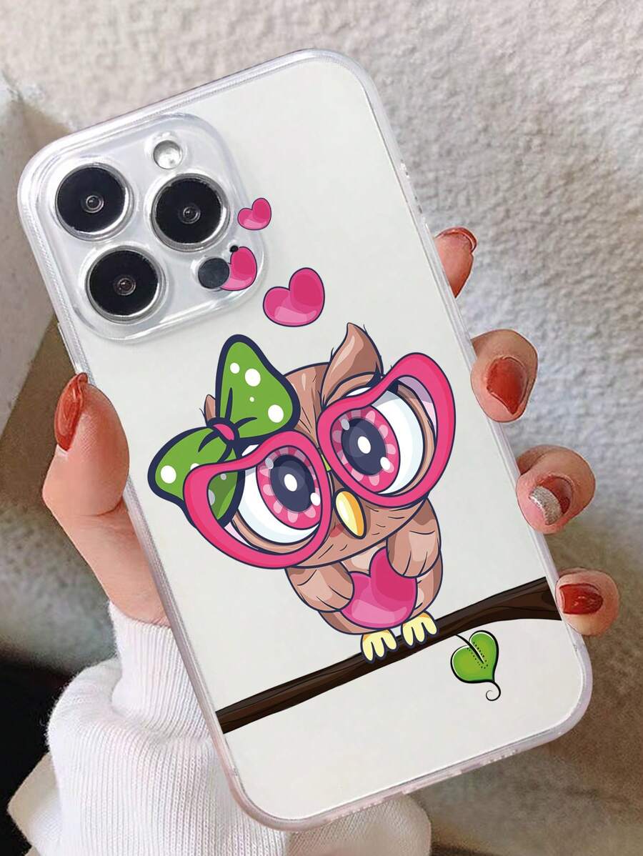 卡通貓頭鷹樣式透明手機殼 - 彩色 - 查看 1