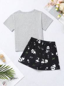 Girls Panda & Letter Graphic PJ Set - Grey - View 2