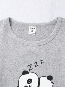 Girls Panda & Letter Graphic PJ Set - Grey - View 4