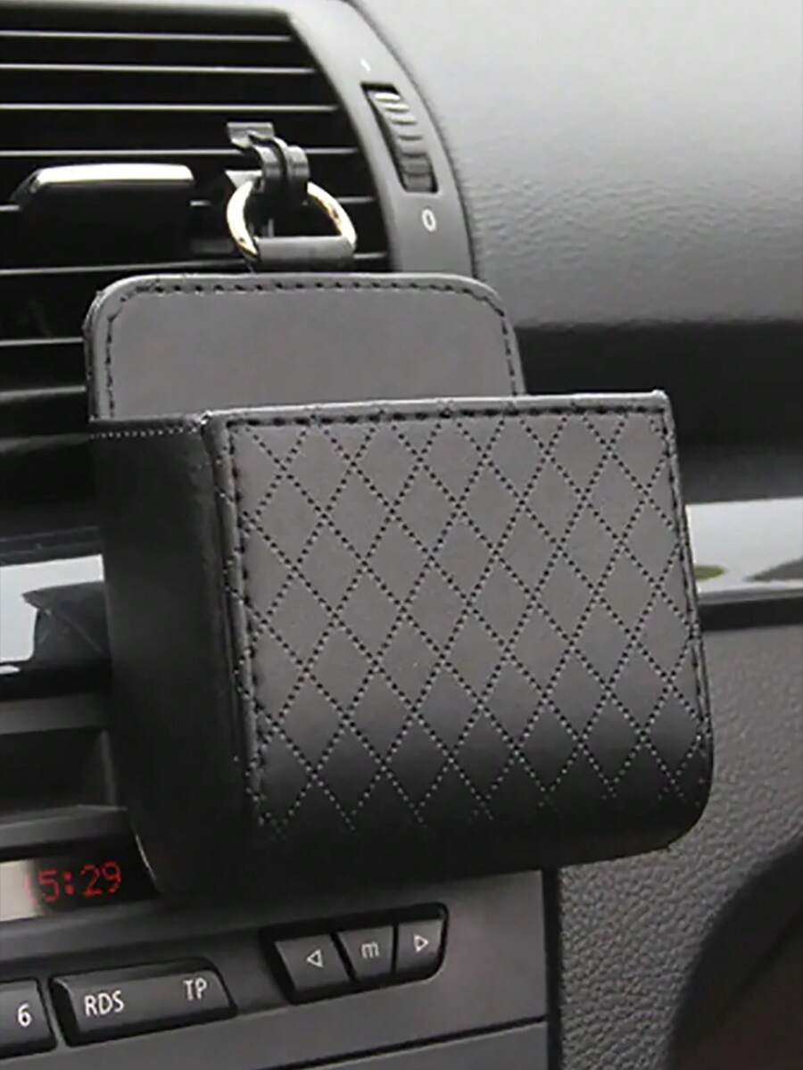 1入組PU皮革汽車出風口收納袋 - 黑色 - 查看 1