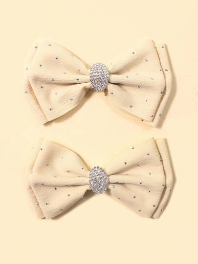 2入組女士水鑽和蝴蝶結裝飾時尚髮夾適用於頭髮裝飾用品