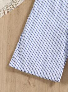 Girls Striped Wide Leg Trousers - Blue and White - View 3