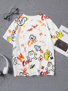 SHEIN Tween Boy Loose Fit Áo thun ngắn tay họa tiết gấu phong cách đại học - Nhiều màu - Xem 2