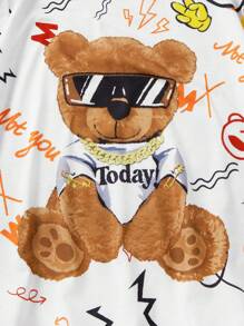 SHEIN Tween Boy Loose Fit Áo thun ngắn tay họa tiết gấu phong cách đại học - Nhiều màu - Xem 5