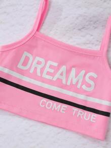 SHEIN Young Girl Letter Graphic Cami Top & Sheer Top & Knot Front Shorts - Multicolor - View 3