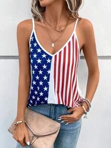 SHEIN LUNE Top de tirantes con estampado de americana - Multicolor - Ver 5