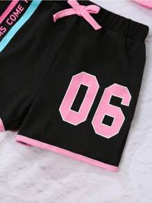 SHEIN Young Girl Letter Graphic Cami Top & Sheer Top & Knot Front Shorts - Multicolor - View 6