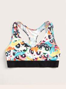 The Powerpuff Girls | ROMWE 全身印花撞色绑带内衣套装，可爱 - 白色 - 查看 3