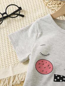 Girls Cartoon Graphic Tee & Polka Dot Print Trousers PJ Set - Multicolor - View 3