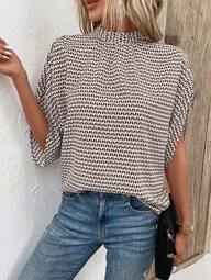 EMERY ROSE Allover Print Split Sleeve Mock Neck Blouse