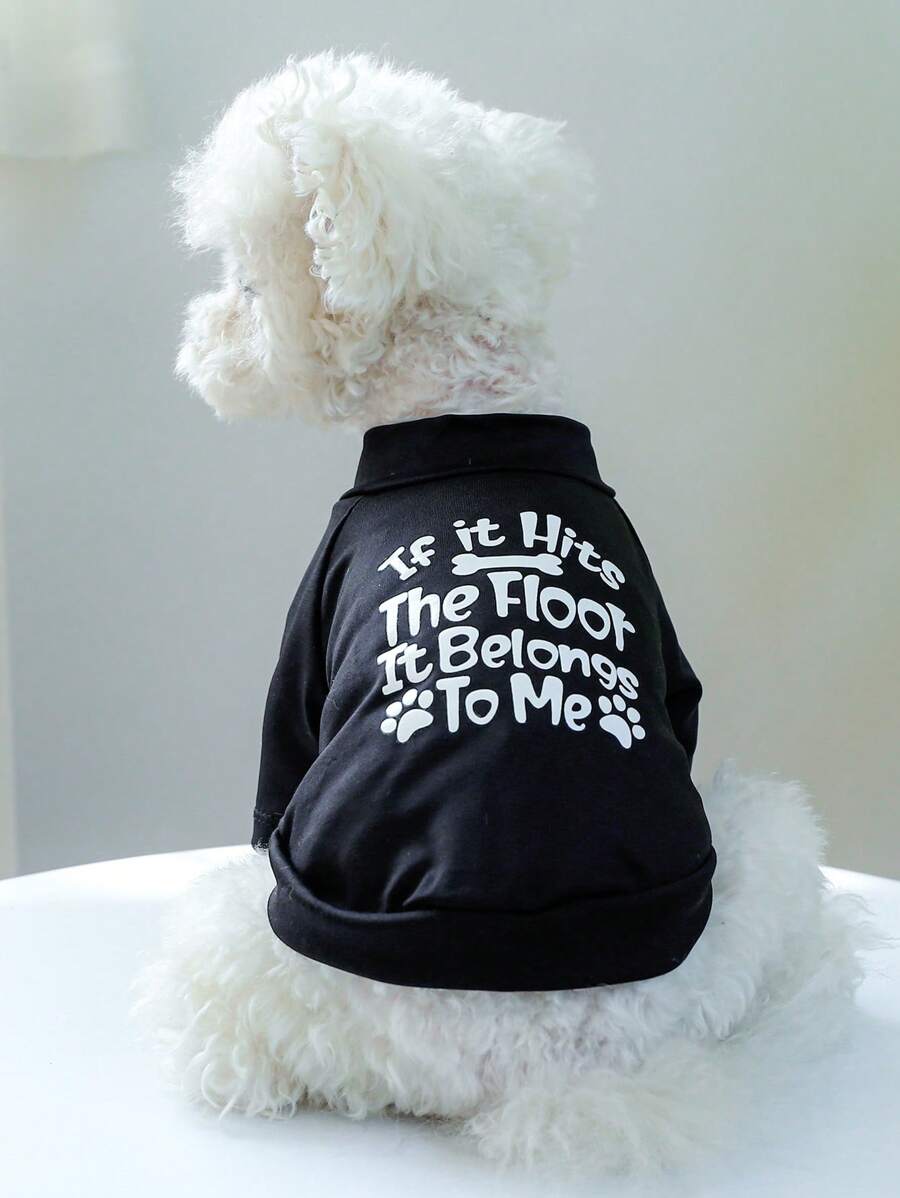 1pc Slogan Graphic Pet Tee For Dog And Cat For Summer - Black - View 1