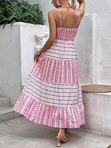 SHEIN VCAY Geo Print Ruffle Hem Cami Dress - Multicolor - View 2