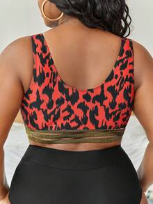 Top bikini con estampado de malla en contraste cinta - Rojo - Ver 2