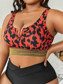 Top bikini con estampado de malla en contraste cinta - Rojo - Ver 4