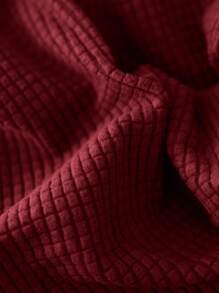 1pc Solid Color Grid Fleece Chair Cover, Removable & Washable Corn Grain Elastic Seat Cushion Protector Full Cover - Burgundy - View 6