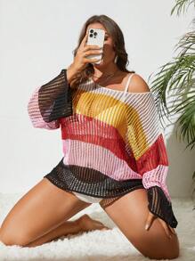 SHEIN Swim Curve Cover up de color combinado con abertura sin bikini - Multicolor - Ver 1