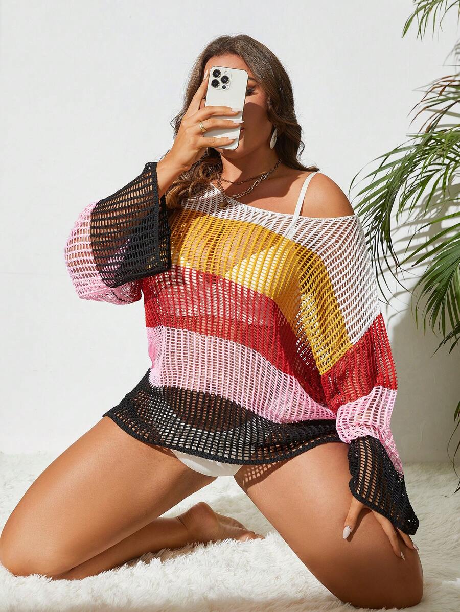 SHEIN Swim Curve Cover up de color combinado con abertura sin bikini - Multicolor - Ver 1