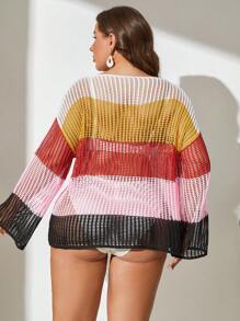 SHEIN Swim Curve Cover up de color combinado con abertura sin bikini - Multicolor - Ver 2