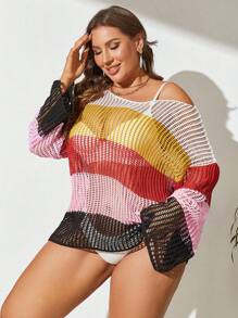 SHEIN Swim Curve Cover up de color combinado con abertura sin bikini - Multicolor - Ver 3