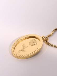 花細節橢圓形吊飾項鍊 - 金黃色 - 查看 3