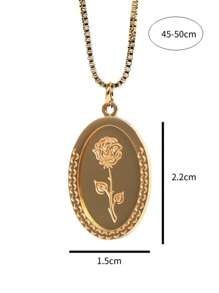 花細節橢圓形吊飾項鍊 - 金黃色 - 查看 4